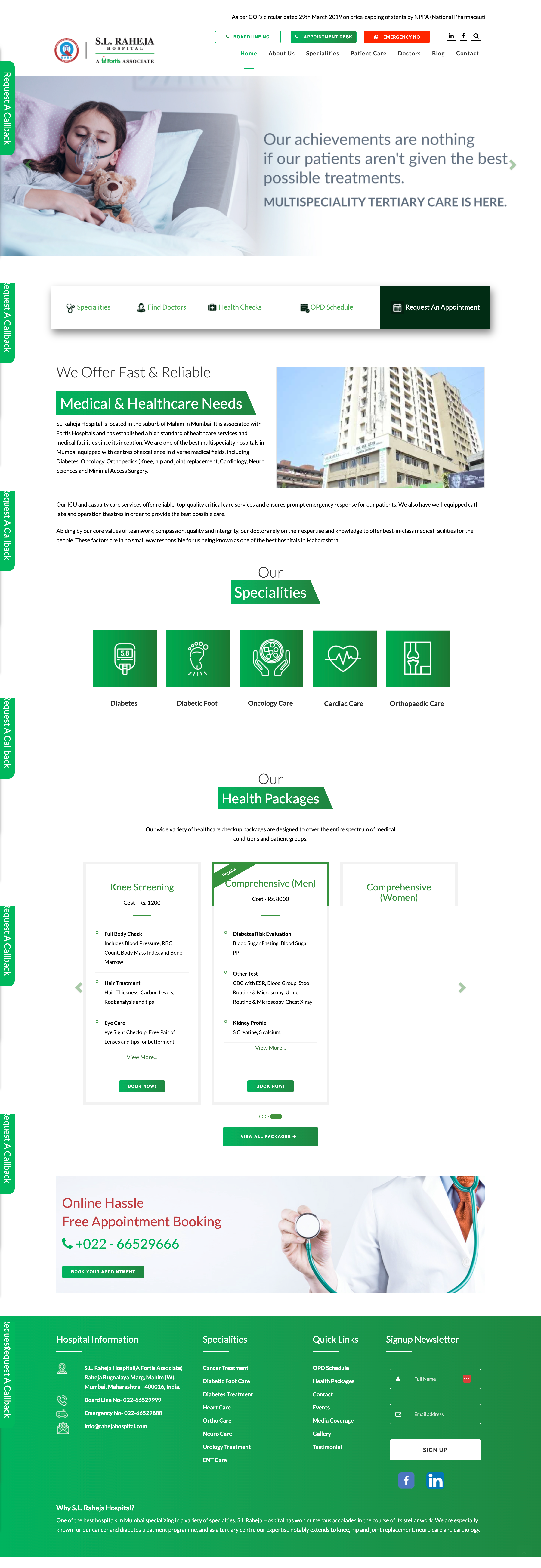 SL Raheja Hospital custom php template design php custom template ui wordpress custom theme