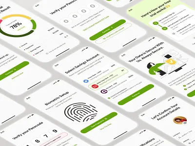 finpal: AI Finance Assistant App - Profile Setup & KYC UIUX account setup account ui ai finance ap avatar ui bank account setup biometric ui clean figma design system figma ui kit finance ai assisstant finance ui kit green kyc minimal modern passcode ui profile setup profile ui simple verification ui