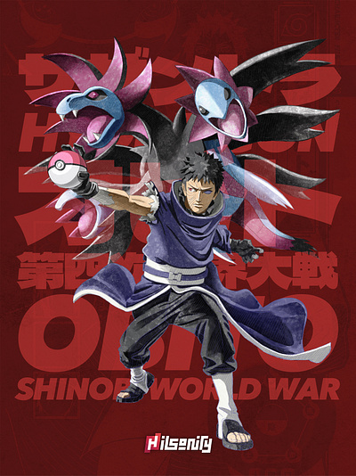 Pokeruto: Obito Hydreigon artwork comic cossover fanart hydreigon illustration manga naruto obito pokemon sharingan