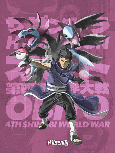 Pokeruto: Obito Hydreigon artwork comic cossover fanart hydreigon illustration manga naruto obito pokemon sharingan