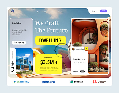 Real Estate : Landing page design 3d animation branding design hero section design graphic design header design home page design illustration interface landing page logo minimal design motion graphics ui ux uxui web expert website design