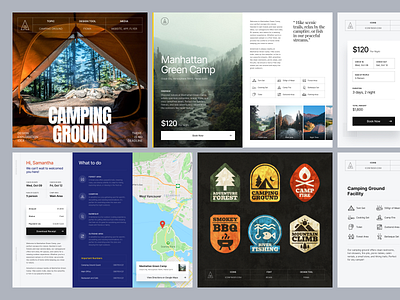 Camping Ground - Design Exploration activity badges brochure camping clean design homepage icons illustrations layout map outdoor payment post social media typography ui ux website whitespace