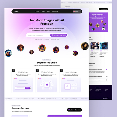 AI Image Generator Landing Page 3d ai detector ai landing page animation banner branding chatgpt dashboard design app figma header homepage idea image landing page landing page design logo motion graphics typography ux
