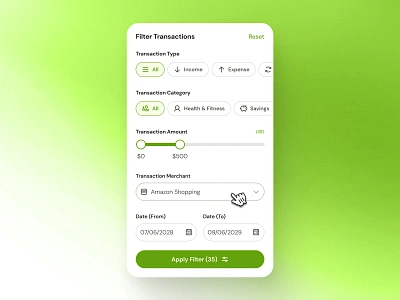 finpal: AI Finance Assistant App - Filter Transactions UIUX ai finance app ai finance assistant ai finance companion clean filter filter component filter input filter transaction filter transactions filter ui finance finance app finance filter finance ui gradient green minimal modern soft transaction filter