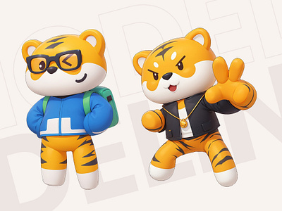 Cute Tiger 'FANG' in Different Styles 3d branding cartoon character cute design icon illustration mascot pastel poses rendering tiger