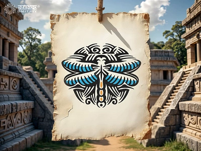 Holy Dragonfly of the Mayan Empire ancient dragonfly ancient logo ancient style branding dragonfly fly flying predator insect logo logo designer maya empire sacred drawing