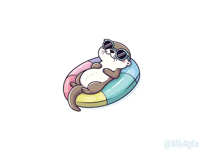 Colorful Sea Otter Logo (for sale) animal branding cute design floaty fun happy illustration logo logo 2d logos modern otter sea seaotter sleeping sunbathing sunglasses