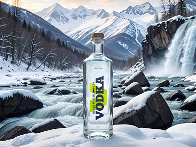 Glass Vodka Bottle alcohol bottle drink free freebie gin glass label logo mockup mountain snow spirits vodka water