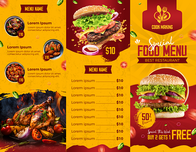 Trifold Brochure Template ( Food Menu Card ) café brochure template culinary brochure template customizable food brochure delicious cuisine brochure dining menu design easy to edit food menu elegant restaurant brochure fast food menu card food and beverage menu food menu brochure template food specials brochure gourmet menu brochure menu items display template menu promotion template restaurant marketing brochure restaurant menu layout seasonal menu brochure stylish trifold menu takeout menu card trifold menu card design