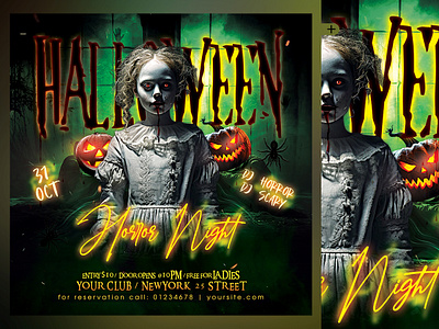 Halloween Flyer creepy design halloween halloween flyer halloween party haunted night horror night poster spooky