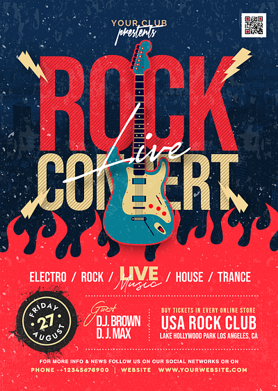 Live Rock Concert Flyer Design Template audience engagement flyer band performance flyer concert event flyer concert series promotion concert ticket promotion customizable rock flyer easy to edit concert flyer energetic music graphics festival lineup flyer gig announcement template live music promotion design live show promotion music event flyer music festival flyer music venue flyer design rock band poster design rock concert flyer template rock music event template vibrant concert layout