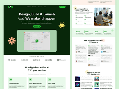 Agency Landing Page UI/UX Redesign agency landing page agency web design agency website figma green color landing page landing page design landing page redesign modern design modern web design trending web design trending website ui design ux design web design website design website redesign website ui website ux