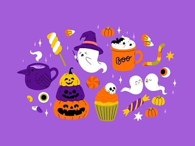 Halloween set 11 cartoon character concept cute design flat ghost halloween illustration mug pumpkin spooky vector