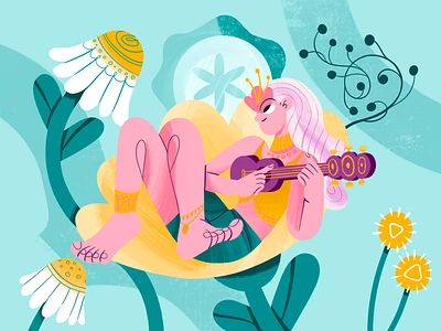 Flower Power 🌼 character daisy design flower garden girl illustration music musician power procreate ukulele