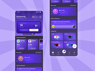 Subscription management gamification agency android app design branding business colorful ui design figma gamification ios management management app mobile app modern prototype subscription ui ui design uiux ux design