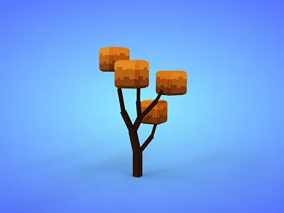 Voxel Tree 1.3 Model - 3D Lowpoly Game Asset autumn orange voxedit