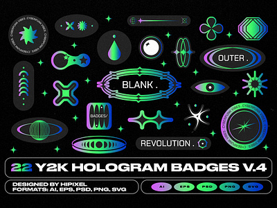 Y2K Hologram Badge Stickers V.4 80s acid badge chromatic foil gradient holo hologram holography label metallic rainbow retro sticker y2k