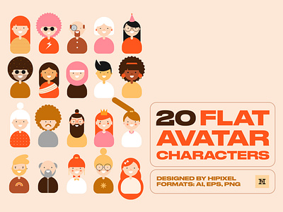 20 Flat Avatar Characters avatar boy cartoon character cute emojy fun funny girl head icon illustration man people person toon user woman