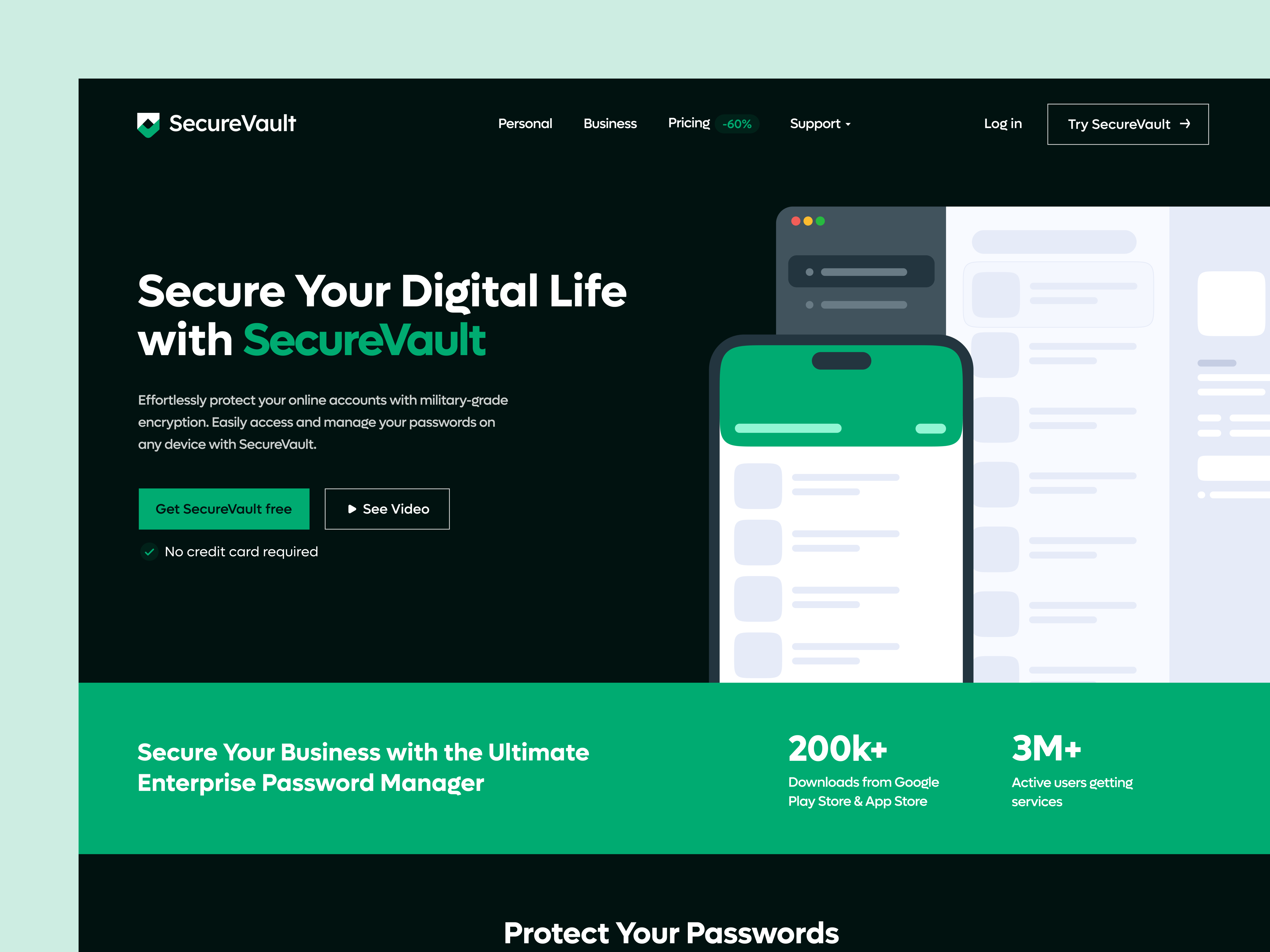 SecureVault Password Manager SaaS Landing Page