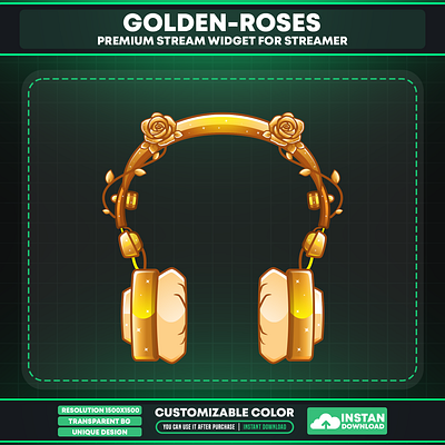 Golden Roses Headphone for Vtuber | Vtuber Asset Headphone headphone with roses