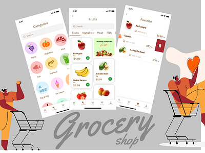 Grocery Application adobexd animation application design designs figma illustators login screen ui ux