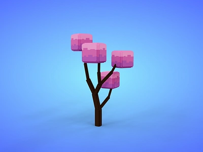 Voxel Tree 1.4 Model - 3D Lowpoly Game Asset pink voxedit