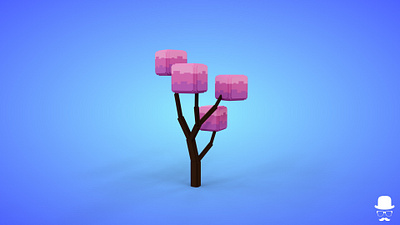 Voxel Tree 1.4 Model - 3D Lowpoly Game Asset pink voxedit