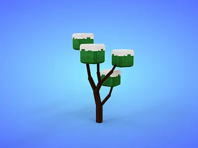 Voxel Snowed Tree 1.5 Model - 3D Lowpoly Game Asset snowed voxedit