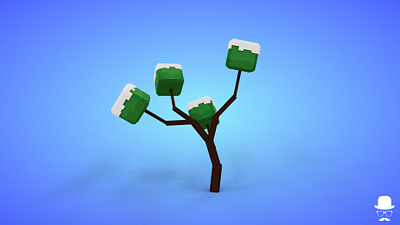 Voxel Tree 2.5 Model - 3D Lowpoly Game Asset green snowed voxedit