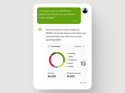 finpal: AI Finance Assistant App - Financial Chatbot Companion ai assistant app ai chatbot app ai finance app ai finance assistant ai finance companion chat bubble chat bubble ui chat ui chatbot app chatbot ui clean finance assistant finance companion finance design system finance ui kit green minimal modern pie chart ui simple