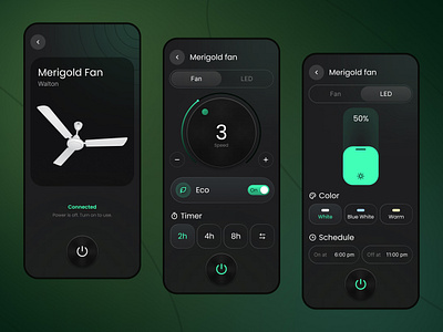 Smart Fan - Mobile App appdesign design fan control led control smart fan smart home ui ui ux uiux uiuxdesign ux design