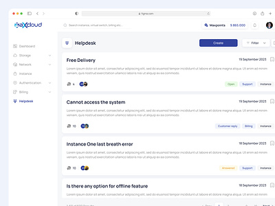 Maxcloud - Web App Saas Helpdesk clean design cloud service design easytouse figma graphic design help helpdesk issue categorization issue tracking saas software as a service structured organization tracking feature ui uiux user experience user interface ux webdesign