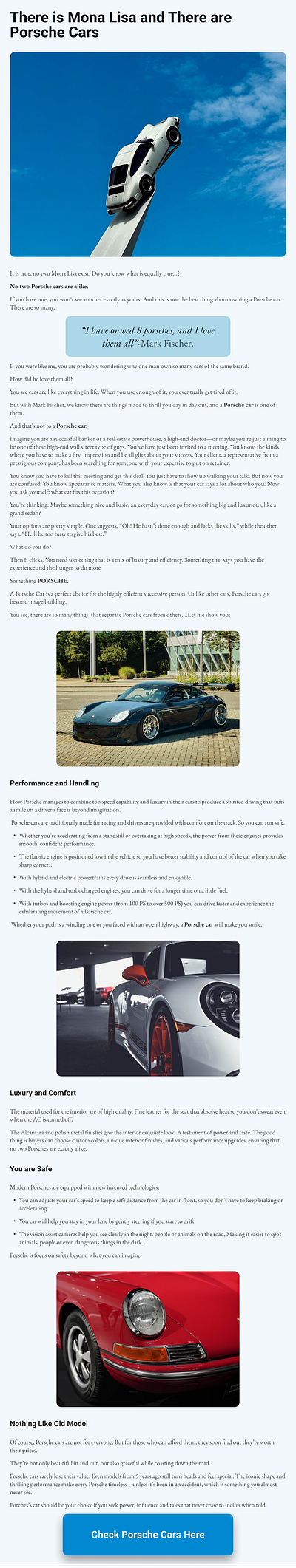 Ad copy for Porsche Cars copywriting