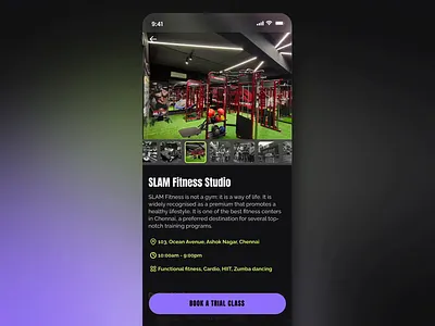 Fitness center booking UI branding color dailyui design mobile design typography ui