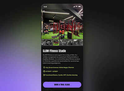 Fitness center booking UI branding color dailyui design mobile design typography ui