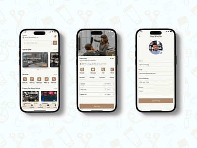 Salon Booking App appdesign appui beautyapp beautyindustry bookingapp cleandesign creativedesign interfacedesign minimaldesign mobileapp mobiledesign mobileux salonapp salonbooking salonservices salonux serviceapp ui uidesign userinterface