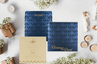 Blue Shimmery Butterfly Themed - Screen Printed Wedding Card design invitation cards