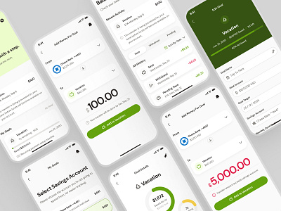 finpal: AI Finance Assistant App - Deposit Money For Goal UIUX ai finance app budgeting app clean finance app finance companion finance goal finance goal app finance ui finance ui kit financial goal app goal app goal tracker goal tracker app goal tracker ui goal ui green minimal modern money goal app simple