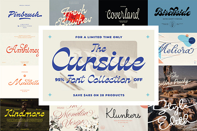 The Cursive Font Collection - 95% Off advertising brand identity branding bundle cursive display font fonts free logo marketing packaging script script font social media type typeface typography vintage visual identity wedding