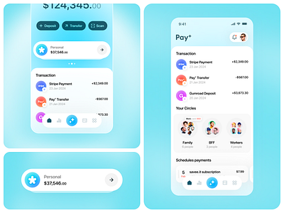 Pay+ - Financial Mobile App app banking design e wallet finance finance management finances financial fintech investment minimal mobile mobile app mobile design orix payment sajon ui ux