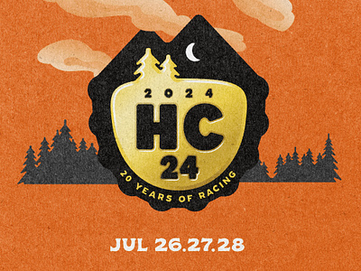 Hardcore 24 2024 - Trailhead Series 20 years of racing badge bicycle clouds hardcore 24 hc24 logo mountain bike race sky treeline trees