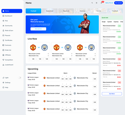 Sports Betting Prop Firm bet betting betting app betting website challenges dashboard design development figma firm ods payment picking picks prop sports sports app sports betting team uiux