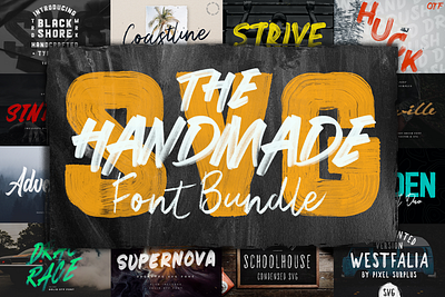 The Handmade SVG Font Bundle advertising bitmap branding bundle display font font bundle graphic design hand drawn handmade logo marketing movie natural organic painted svg texture textured type typeface