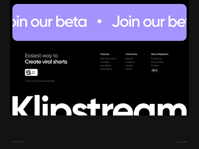 Footer - Klipstream branding dark design design design ui doradesign doradsn figma footer footer design footer ui graphic design itsrehanraihan layout design logo opacityauthor ui ui design ux website design website footer