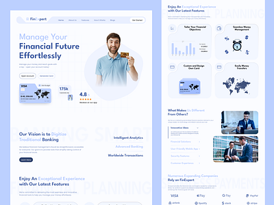 FinExpert / Fintech website design app design banking business operation design digital banking e commerece figma figma design finance app financial fintech fintech website money money manangement neobank payment processing rifat ony ui ux website design