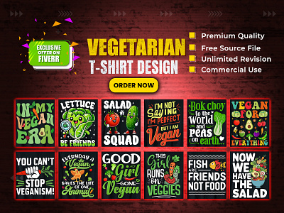 Vegetarian T-Shirt Design Bundle bulk shirt design design graphic design illustration merch by amazon typography vector vegetarian t shirt design