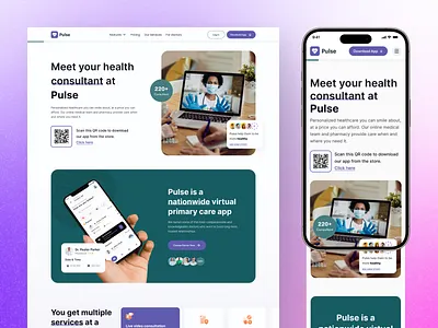 Landing Page Design for Plus - Health consulting App app branding design doctor header homepage landing minimal mobile modern ui ux web design