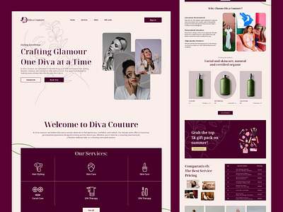 Diva Couture | Cosmetics Website | UI design 2024 2024 beauty salon beauty services bento bridal makeup digital rate cards beauty diva facials spa grid hair styling layout luxury makeup artist manicures pedicures salon branding website design salon ui beauty salon website treatments ui design ux design womens salon