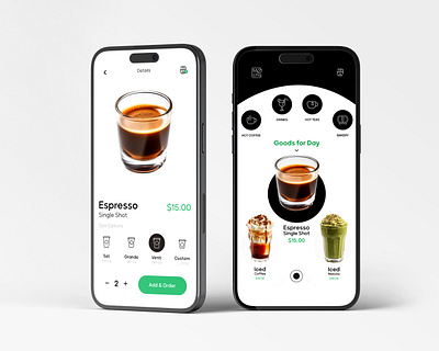 Coffee Shop App UI Design app black branding coffee design graphic design logo minimal ui uiux ux