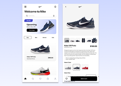 Nike App Redesign - Home & Product Detail Screens app design mobile app ui ux